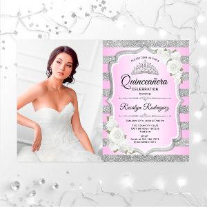 Quinceanera Party With Photo - Silver Purple Pink