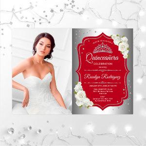 Quinceanera Party With Photo - Silver Red