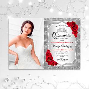 Quinceanera Party With Photo - Silver Red