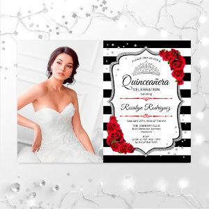 Quinceanera Party With Photo - Silver Red White