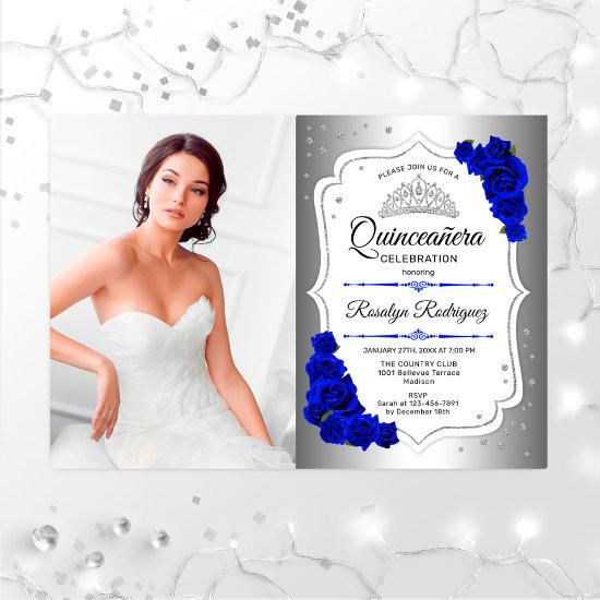 Quinceanera Party With Photo - Silver Royal Blue