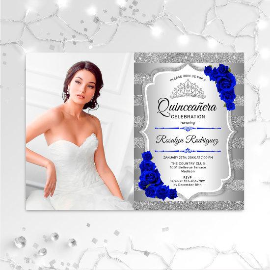 Quinceanera Party With Photo - Silver Royal Blue