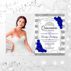 Quinceanera Party With Photo - Silver Royal Blue