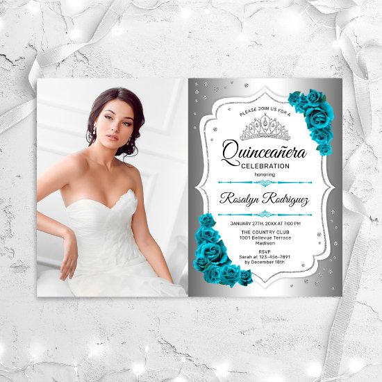 Quinceanera Party With Photo - Silver Teal White