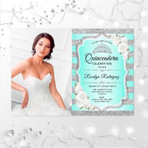 Quinceanera Party With Photo - Silver Turquoise