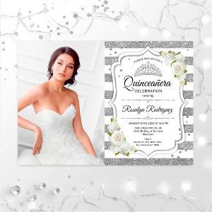 Quinceanera Party With Photo - Silver White