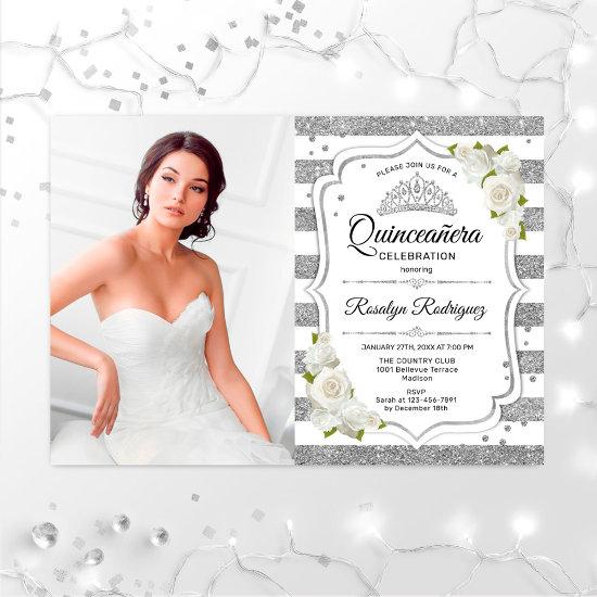 Quinceanera Party With Photo - Silver White