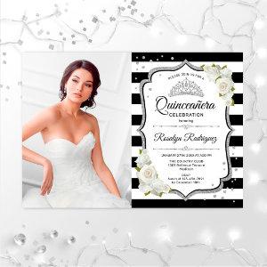 Quinceanera Party With Photo - Silver White