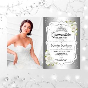 Quinceanera Party With Photo - Silver White
