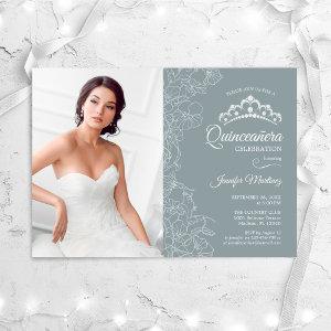 Quinceanera Party With Photo - Steel Blue Floral
