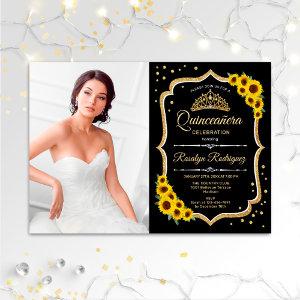 Quinceanera Party With Photo - Sunflowers Black