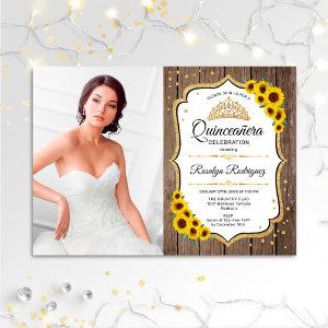 Quinceanera Party With Photo - Sunflowers Rustic
