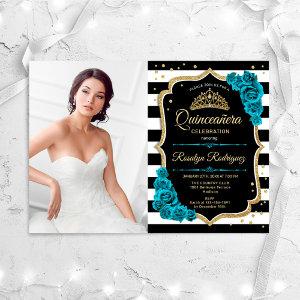 Quinceanera Party With Photo - Teal Gold Black