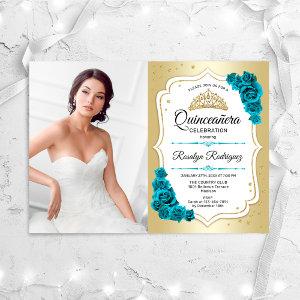 Quinceanera Party With Photo - Teal Gold White