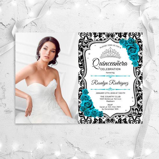 Quinceanera Party With Photo - Teal Silver