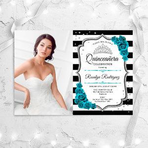 Quinceanera Party With Photo - Teal Silver White