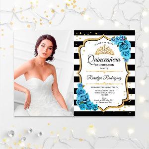 Quinceanera Party With Photo - Turquoise Blue Gold