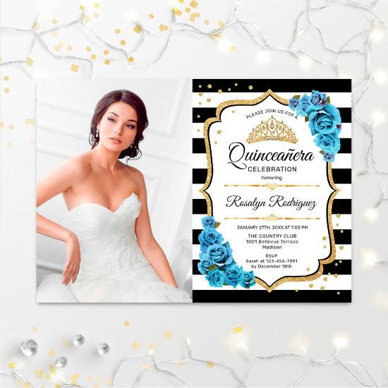 Quinceanera Party With Photo - Turquoise Blue Gold