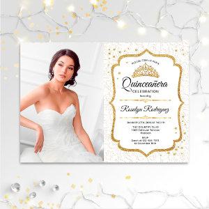 Quinceanera Party With Photo - White Gold