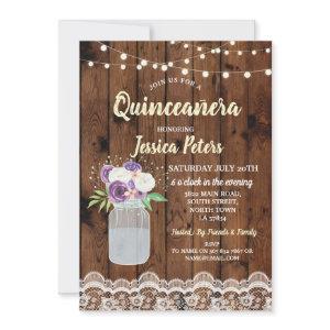 Quinceanera Party Wood Lace Floral Jar Invite 15th