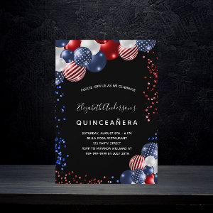 Quinceanera patriotic black red blue white balloon