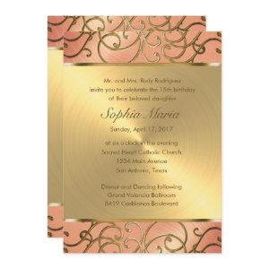 Quinceanera Peach and Gold Filigree Swirls