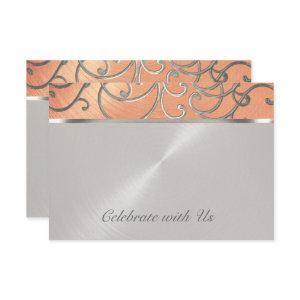 Quinceanera Peach and Silver Filigree Swirls