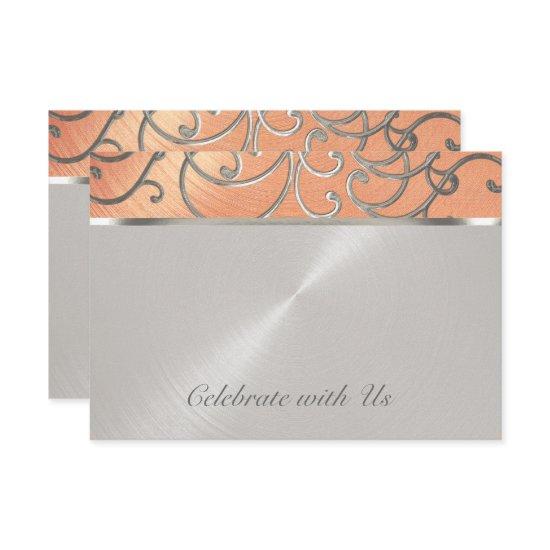Quinceanera Peach and Silver Filigree Swirls