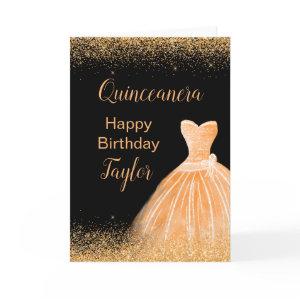Quinceanera Peach Orange Dress Faux Glitter Card