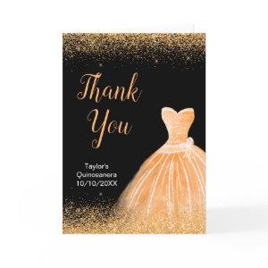 Quinceanera Peach Orange Dress Faux Glitter Thank You Card