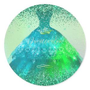 Quinceañera Peacock Sparkle Gown Classic Round Sticker