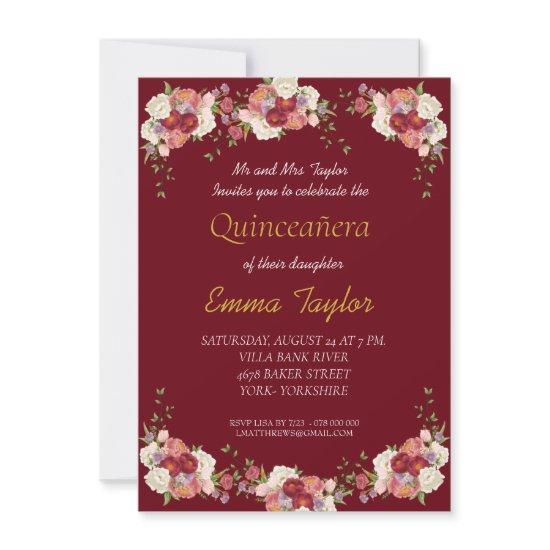 Quinceañera Peony Floral Burgundy Birthday
