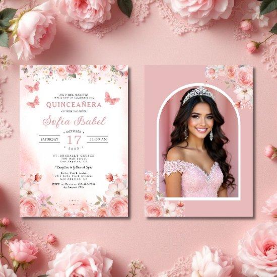 Quinceañera Photo Blush Pink Rose Floral