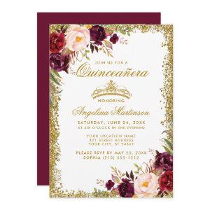 Quinceanera Photo Gold Burgundy Floral Crown