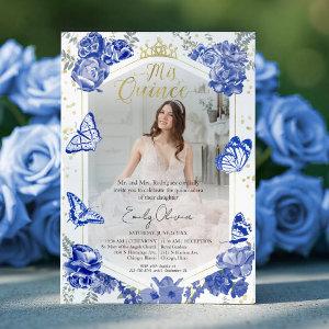 Quinceanera Photo  Royal Blue Floral Gol