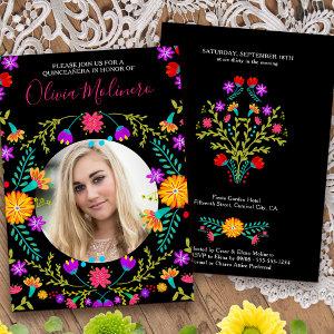 Quinceanera Photo Mexican Fiesta Floral Black