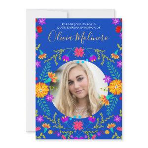 Quinceanera Photo Mexican Fiesta Floral Royal Blue