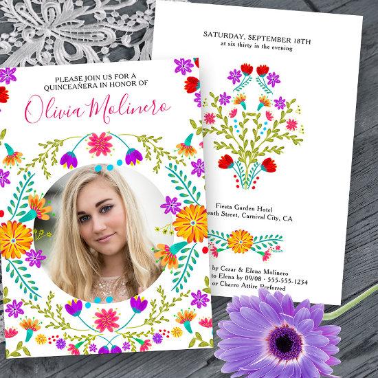 Quinceanera Photo Mexican Fiesta Floral White