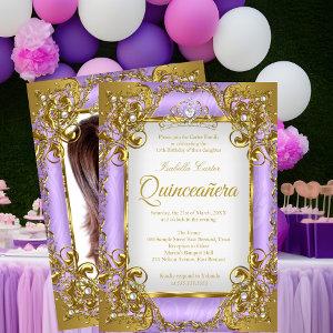 Quinceanera Photo Purple White Golden Pearl Tiara