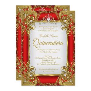 Quinceanera Photo Red Golden Pearl Tiara Party