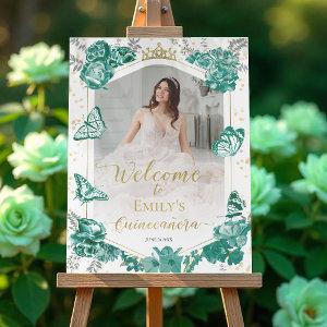 Quinceanera Photo Welcome Sign Emerald Green