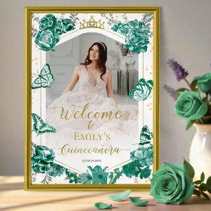 Quinceanera Photo Welcome Sign Emerald Green