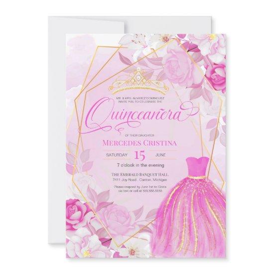 Quinceañera Pink and Gold elegant fancy Tiara