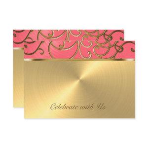 Quinceanera Pink and Gold Filigree Swirls