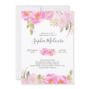 Quinceanera Pink and Gold Watercolor Floral