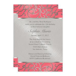 Quinceanera Pink and Silver Filigree Swirls