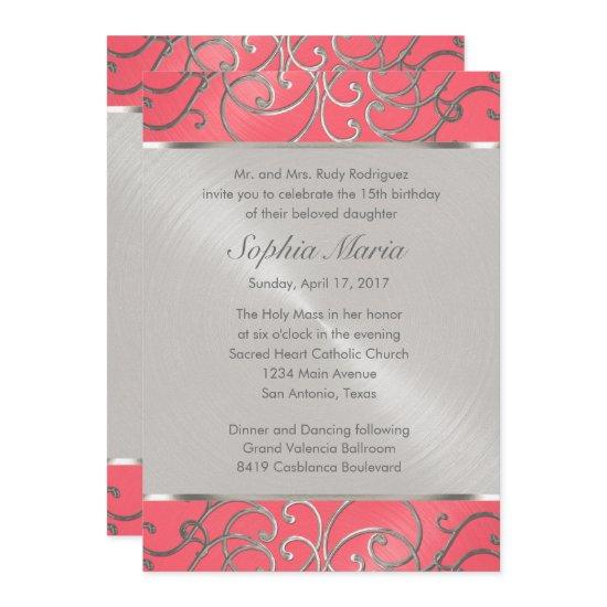 Quinceanera Pink and Silver Filigree Swirls