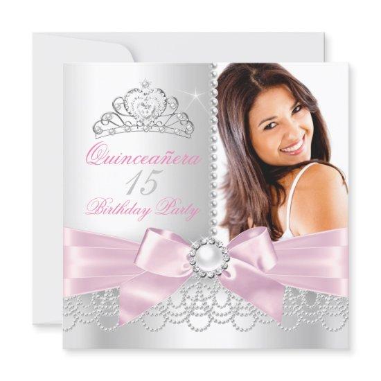 Quinceanera Pink Bow white Pearls Photo Birthday