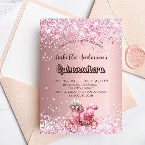 Quinceanera pink carriage elegant party  postcard