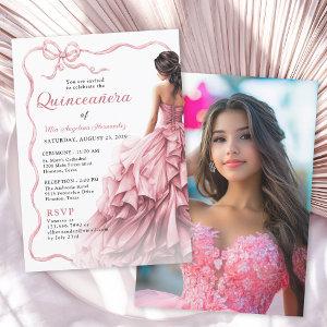 Quinceañera Pink Dress Scalloped Ribbon Bow Photo